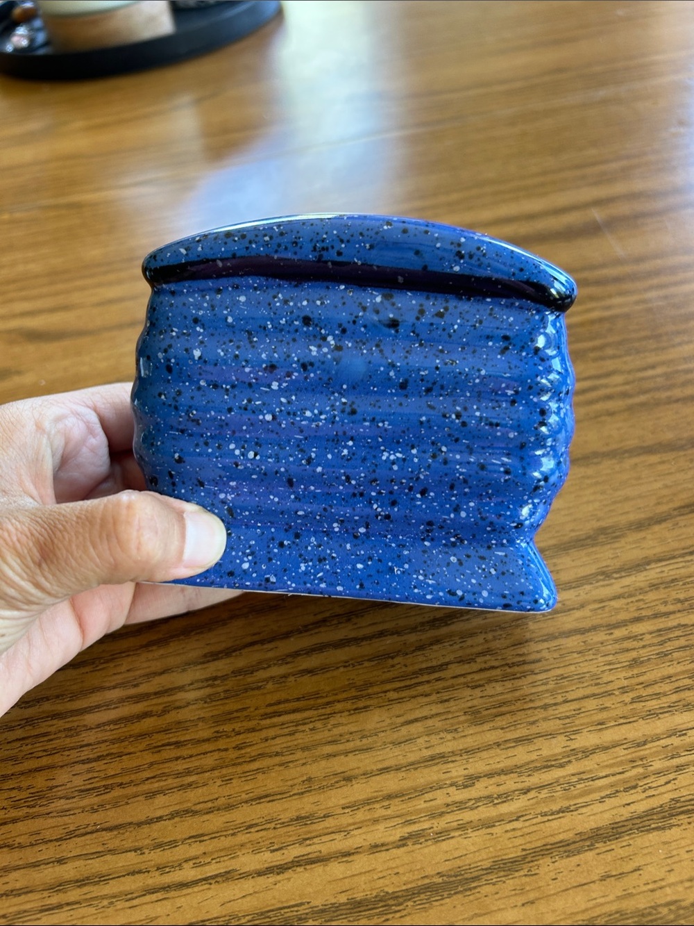 Vintage Blue Speckled Ceramic Napkin Holder